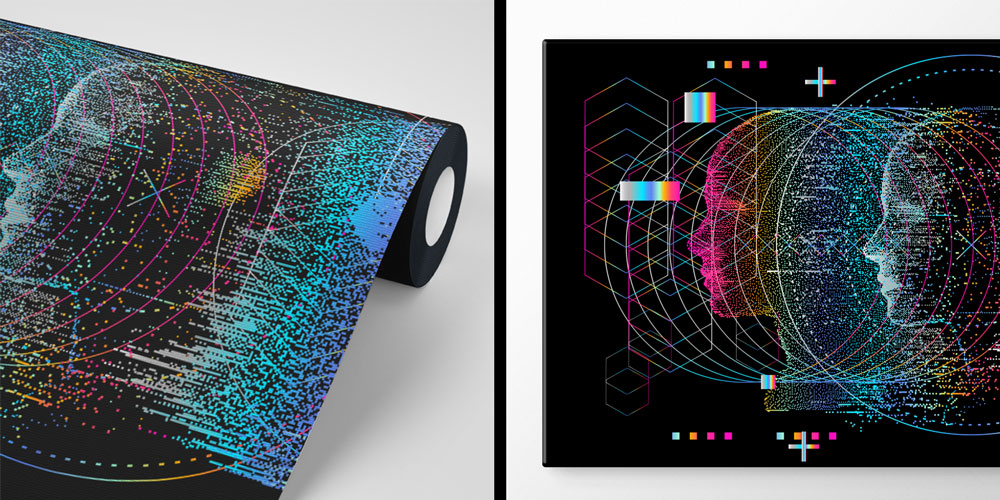 duvar-kagidi-4828-06 Dijital Sanat İnsan Profilleri ve Veri Desenleri Duvar Kağıdı 4828