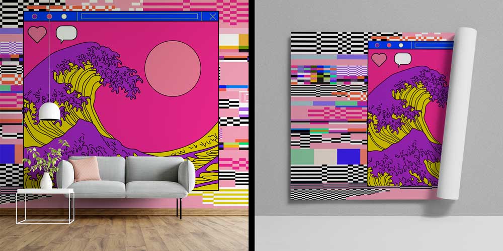 duvar-kagidi-4830-00 Glitch Efektli Dalga İllüstrasyonu Dijital Sanat Duvar Kağıdı 4830