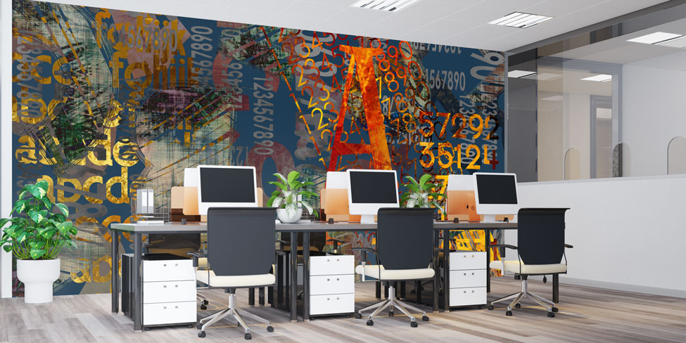 Tipografi ve Rakam Kolajlı Soyut Dijital Sanat Duvar Kağıdı 4840