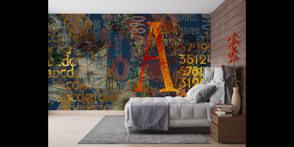 Tipografi ve Rakam Kolajlı Soyut Dijital Sanat Duvar Kağıdı 4840