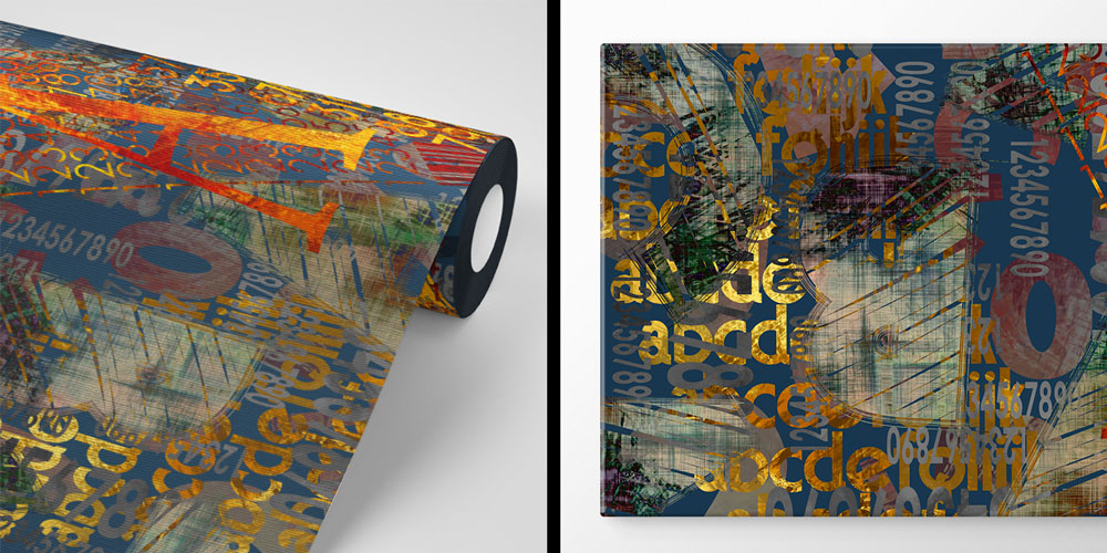 Tipografi ve Rakam Kolajlı Soyut Dijital Sanat Duvar Kağıdı 4840