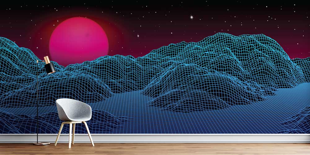 Retro Futuristik Tel Kafes Dağlar Dijital Sanat Duvar Kağıdı 4841