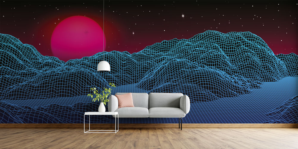 Retro Futuristik Tel Kafes Dağlar Dijital Sanat Duvar Kağıdı 4841