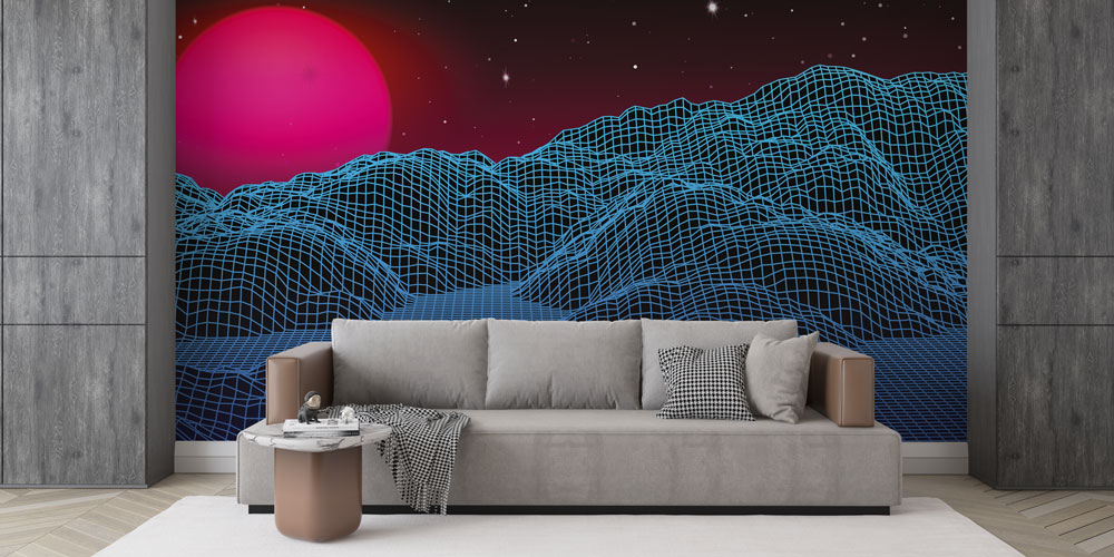 Retro Futuristik Tel Kafes Dağlar Dijital Sanat Duvar Kağıdı 4841