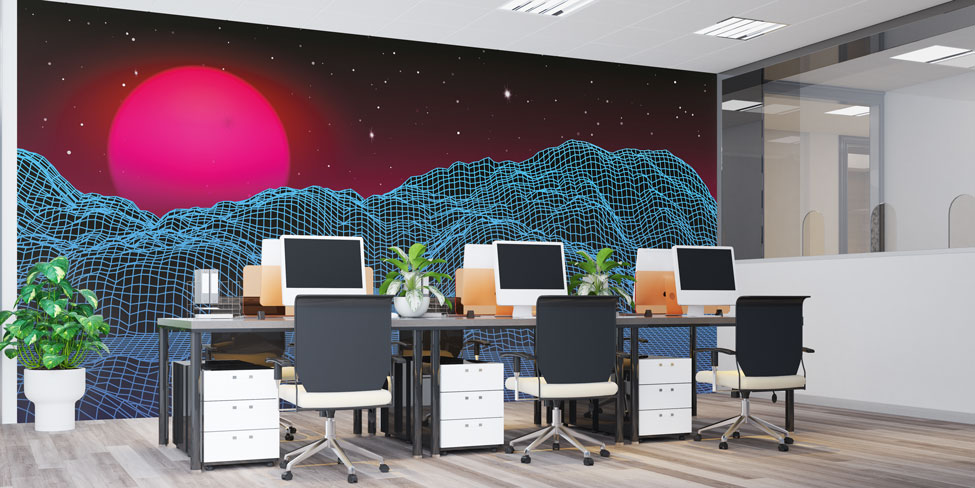 Retro Futuristik Tel Kafes Dağlar Dijital Sanat Duvar Kağıdı 4841