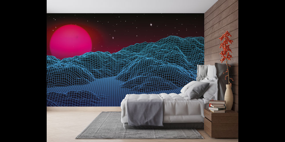 Retro Futuristik Tel Kafes Dağlar Dijital Sanat Duvar Kağıdı 4841