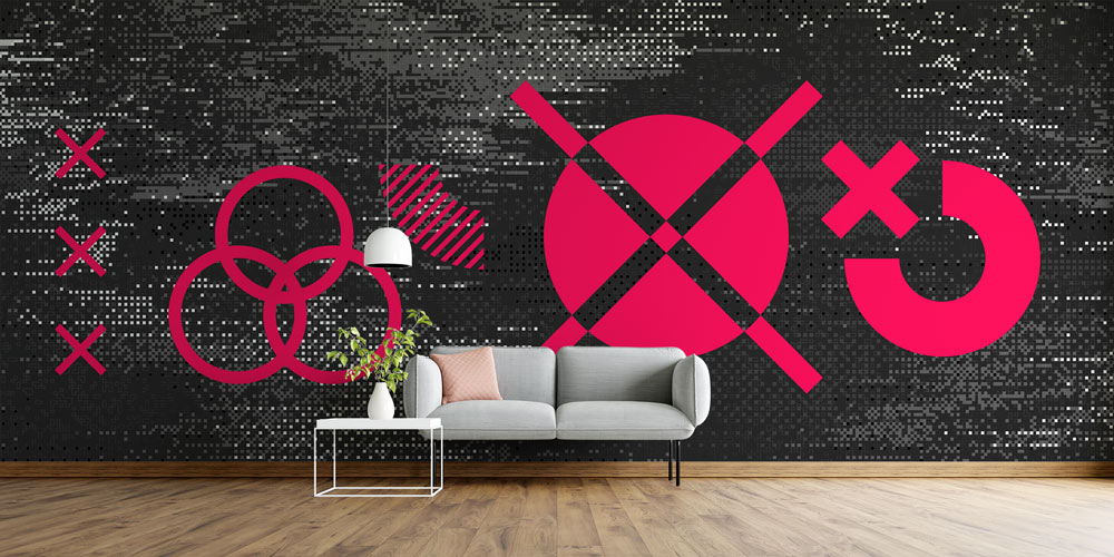 Glitch Dokulu Geometrik Semboller Dijital Sanat Duvar Kağıdı 4842