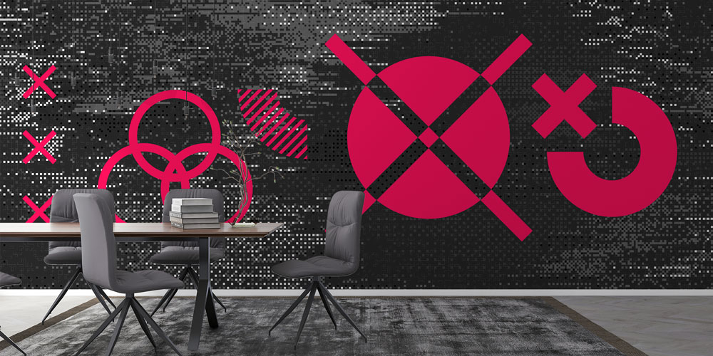 Glitch Dokulu Geometrik Semboller Dijital Sanat Duvar Kağıdı 4842