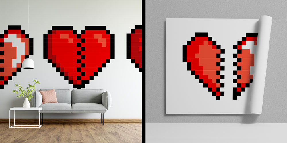 Piksel Kalp İkonları Retro Dijital Sanat Duvar Kağıdı 4843