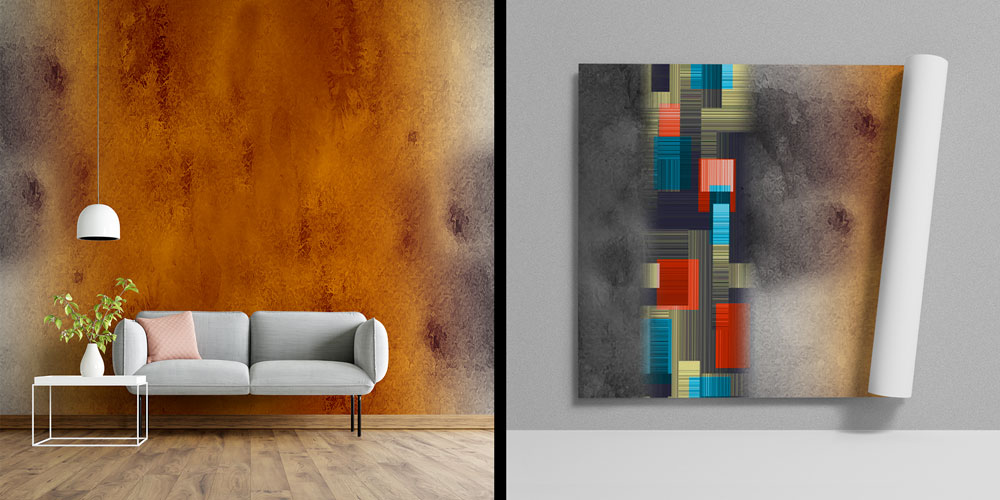 Endüstriyel Doku ve Geometrik Bloklar Soyut Dijital Sanat Duvar Kağıdı 4845