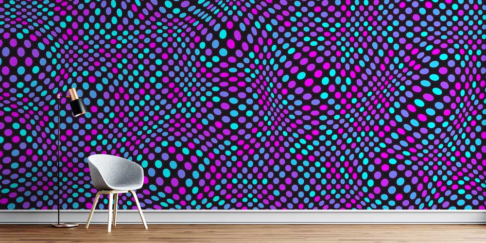 Dalgalı Renkli Nokta Desenli Soyut Dijital Sanat Duvar Kağıdı 4850