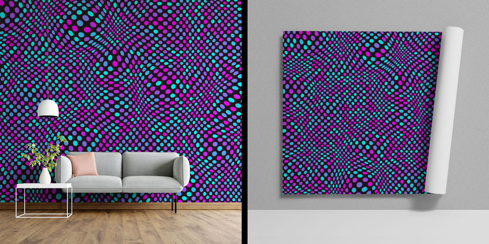 Dalgalı Renkli Nokta Desenli Soyut Dijital Sanat Duvar Kağıdı 4850