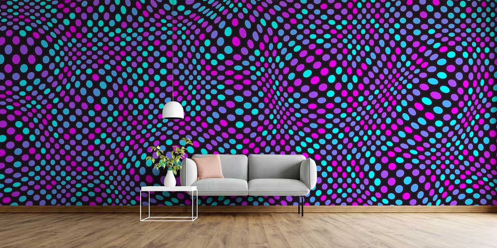 Dalgalı Renkli Nokta Desenli Soyut Dijital Sanat Duvar Kağıdı 4850