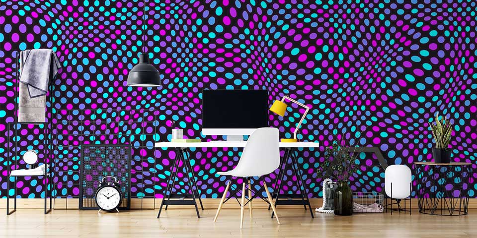 Dalgalı Renkli Nokta Desenli Soyut Dijital Sanat Duvar Kağıdı 4850