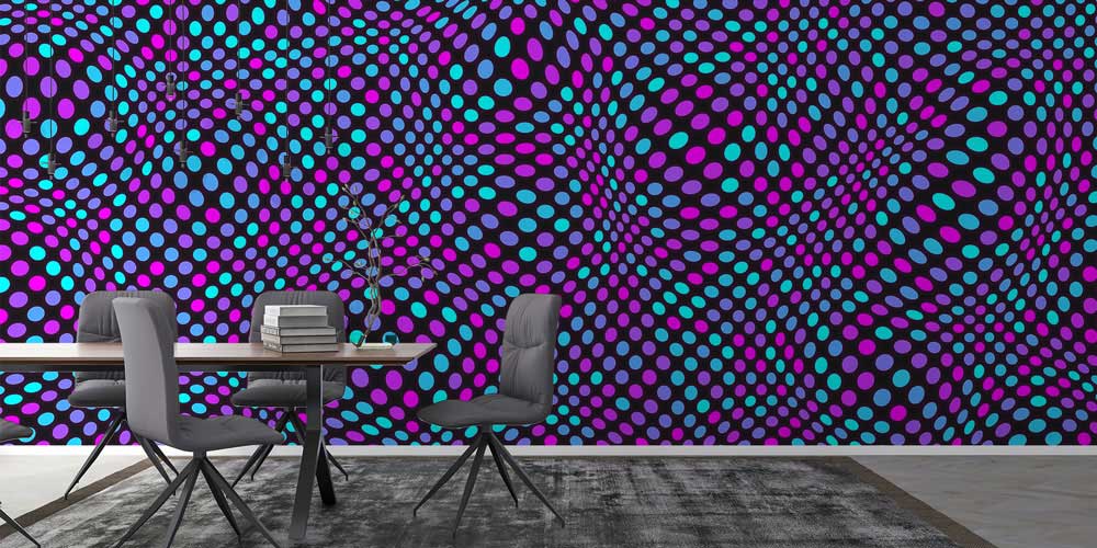 Dalgalı Renkli Nokta Desenli Soyut Dijital Sanat Duvar Kağıdı 4850