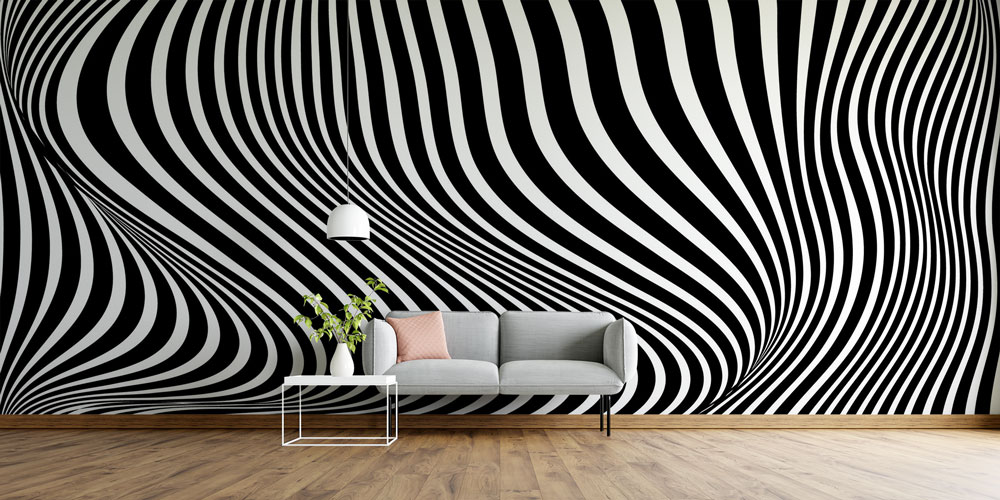 Siyah Beyaz Dalgalı Çizgiler Op Art Soyut Duvar Kağıdı 4851