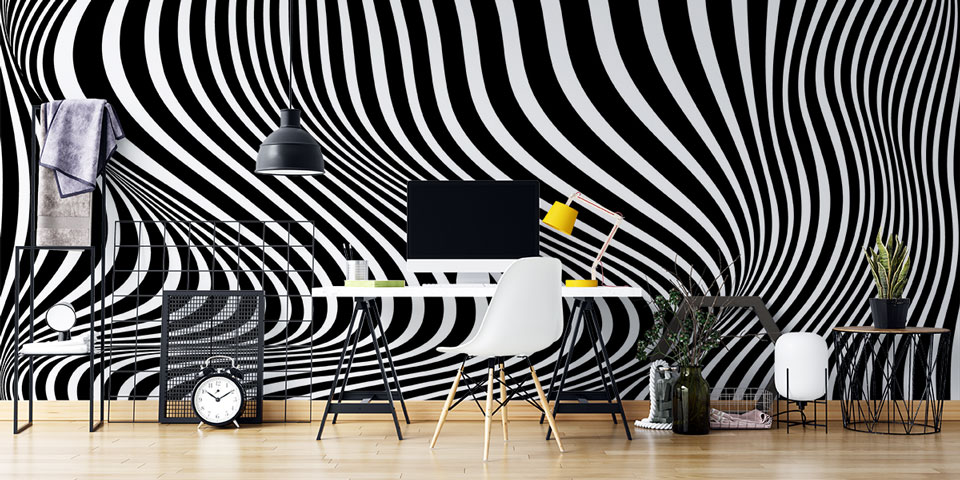 Siyah Beyaz Dalgalı Çizgiler Op Art Soyut Duvar Kağıdı 4851