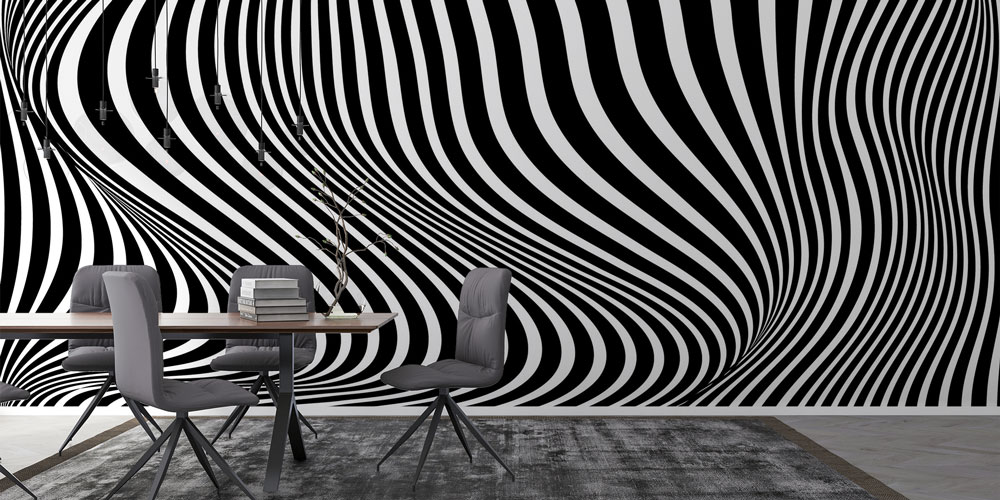 Siyah Beyaz Dalgalı Çizgiler Op Art Soyut Duvar Kağıdı 4851