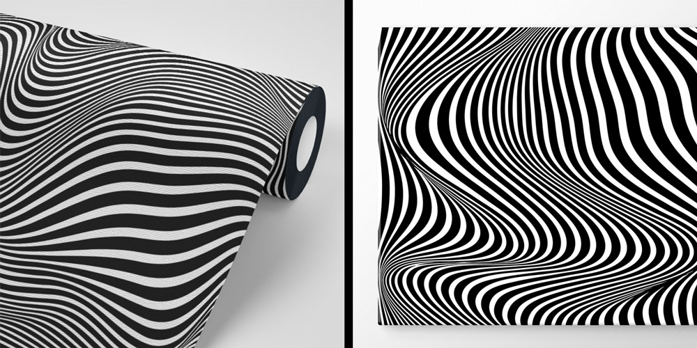 Siyah Beyaz Dalgalı Çizgiler Op Art Soyut Duvar Kağıdı 4851