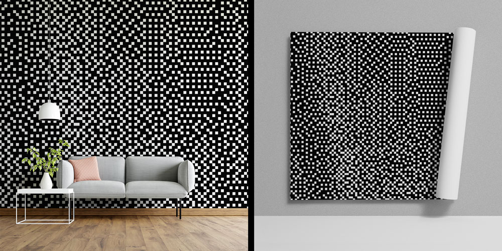 Siyah Beyaz Piksel Kareler Op Art Soyut Duvar Kağıdı 4853