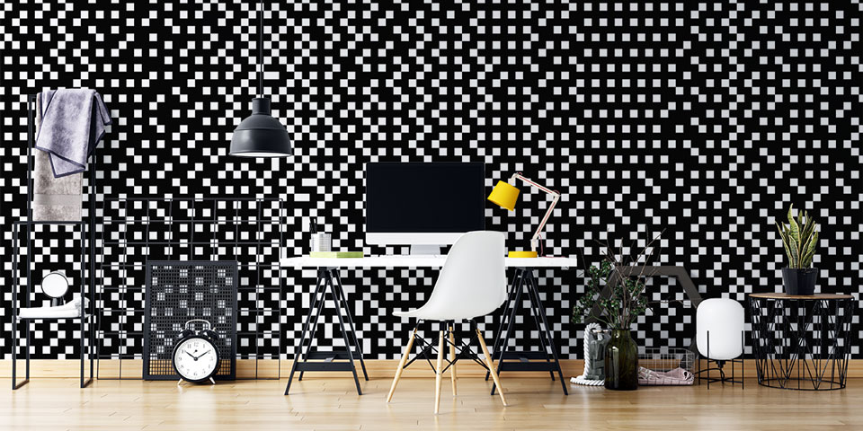 Siyah Beyaz Piksel Kareler Op Art Soyut Duvar Kağıdı 4853