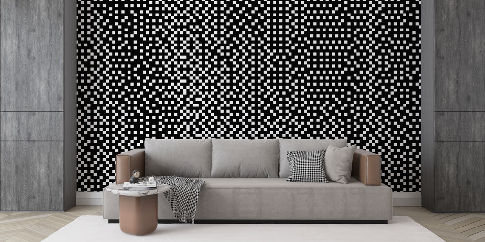 Siyah Beyaz Piksel Kareler Op Art Soyut Duvar Kağıdı 4853