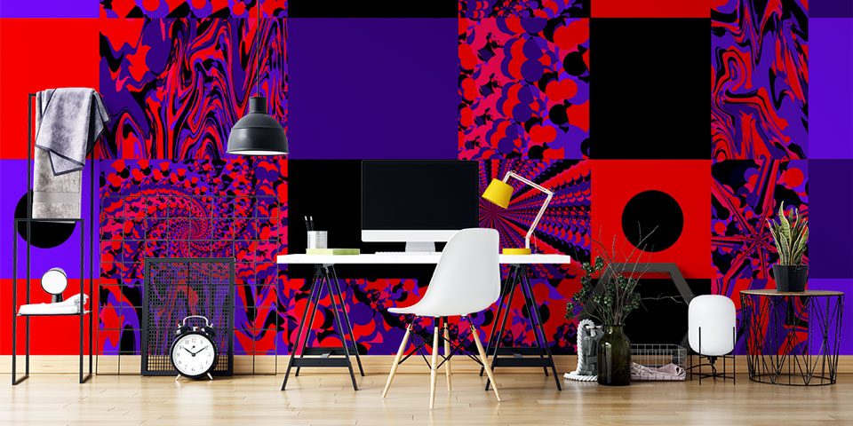 Kare Panelli Op Art Kolaj Soyut Dijital Sanat Duvar Kağıdı 4854