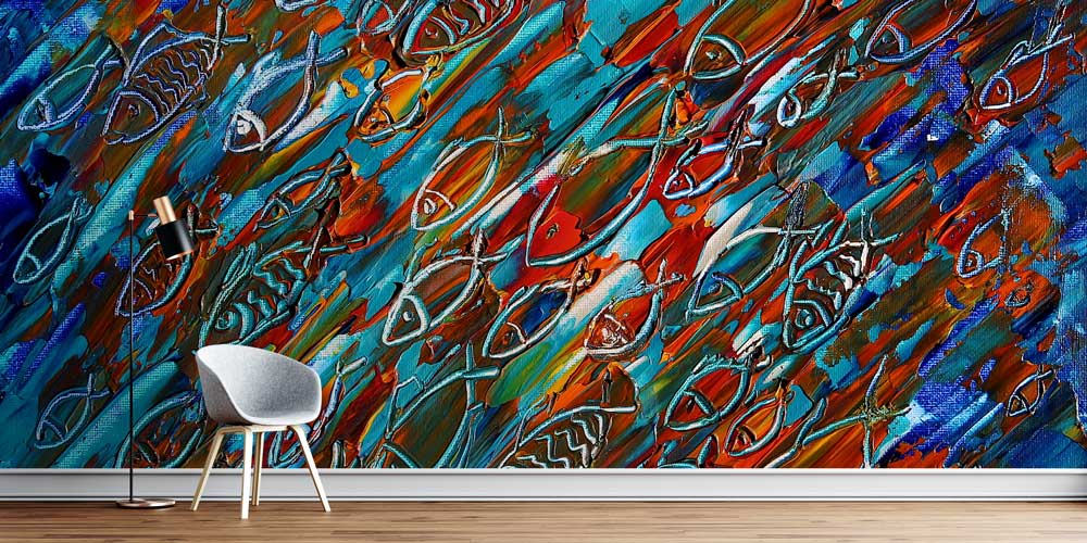 Soyut Balık Desenli Duvar Kağıdı 4937