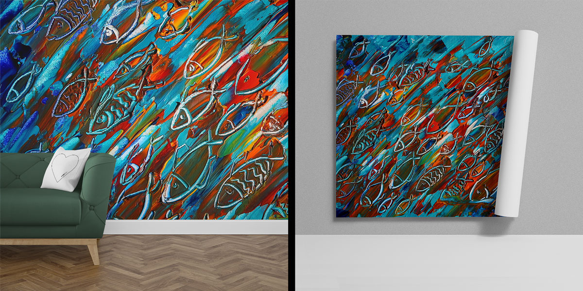 Soyut Balık Desenli Duvar Kağıdı 4937