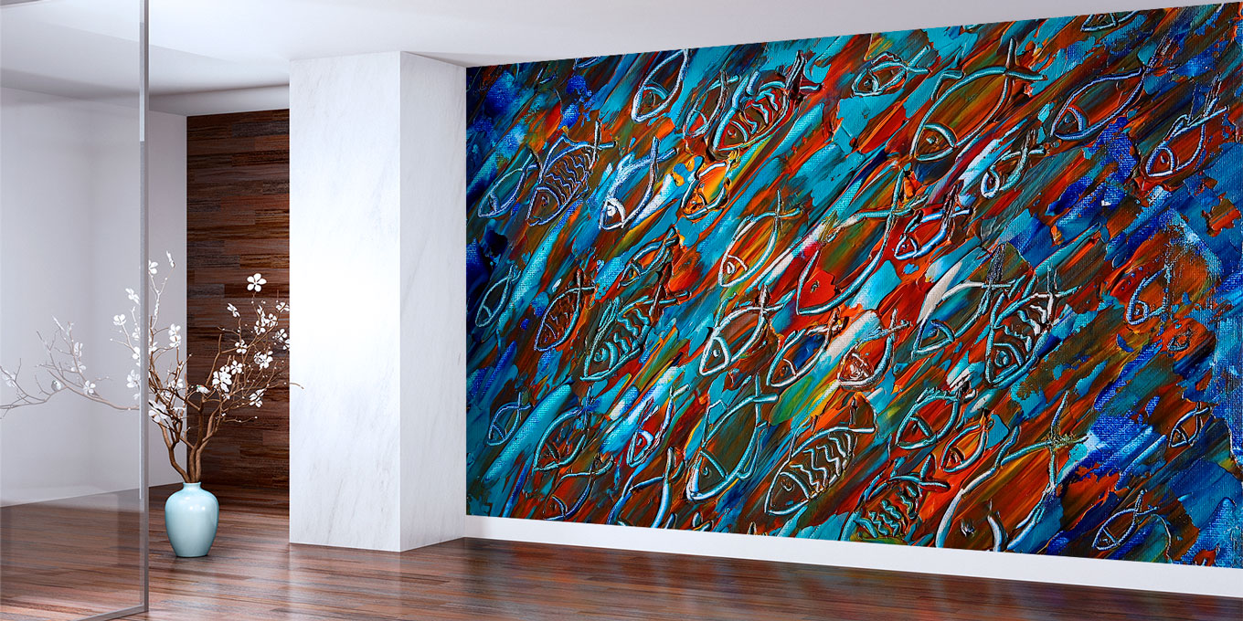 Soyut Balık Desenli Duvar Kağıdı 4937