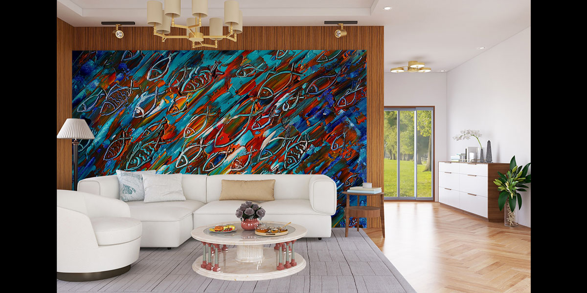 Soyut Balık Desenli Duvar Kağıdı 4937