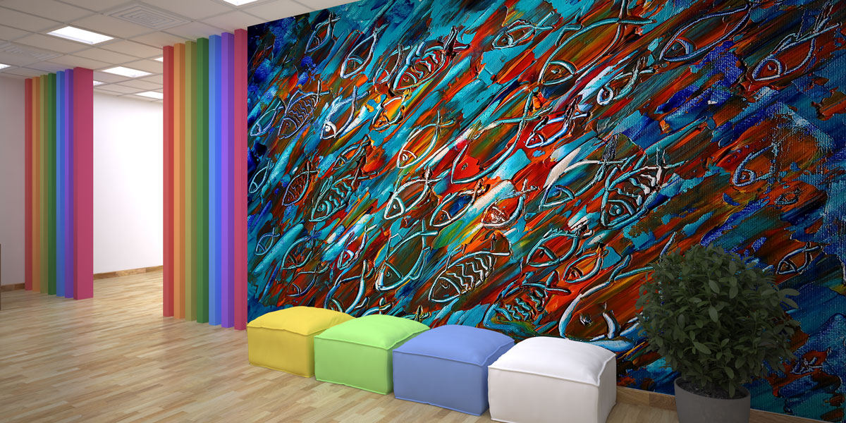 Soyut Balık Desenli Duvar Kağıdı 4937