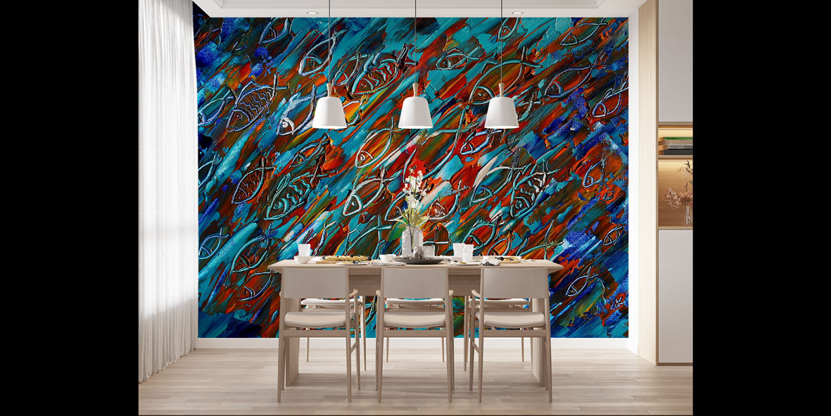 Soyut Balık Desenli Duvar Kağıdı 4937