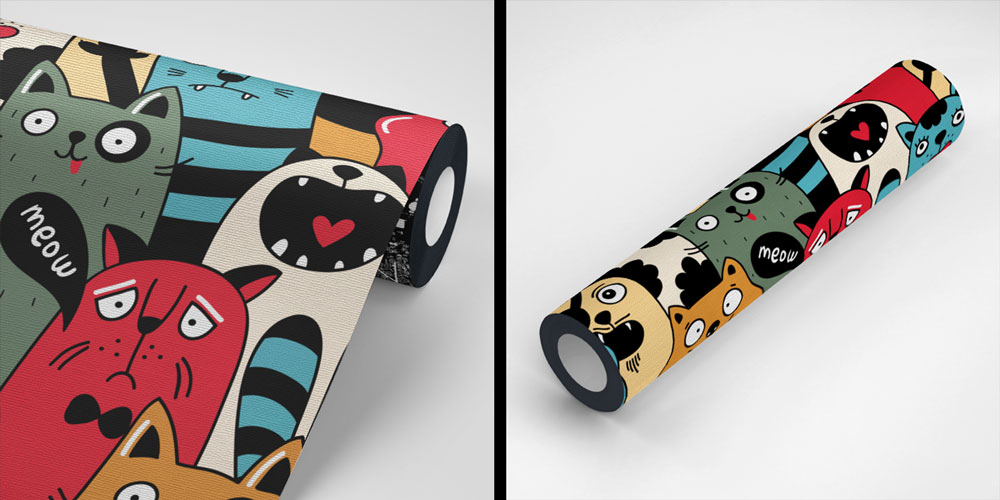 Renkli Kedi Köpek Desenli Duvar Kağıdı 4942