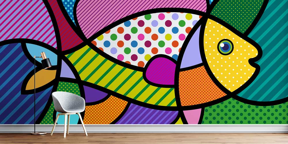 Renkli Pop Art Balık Desenli Duvar Kağıdı 4944