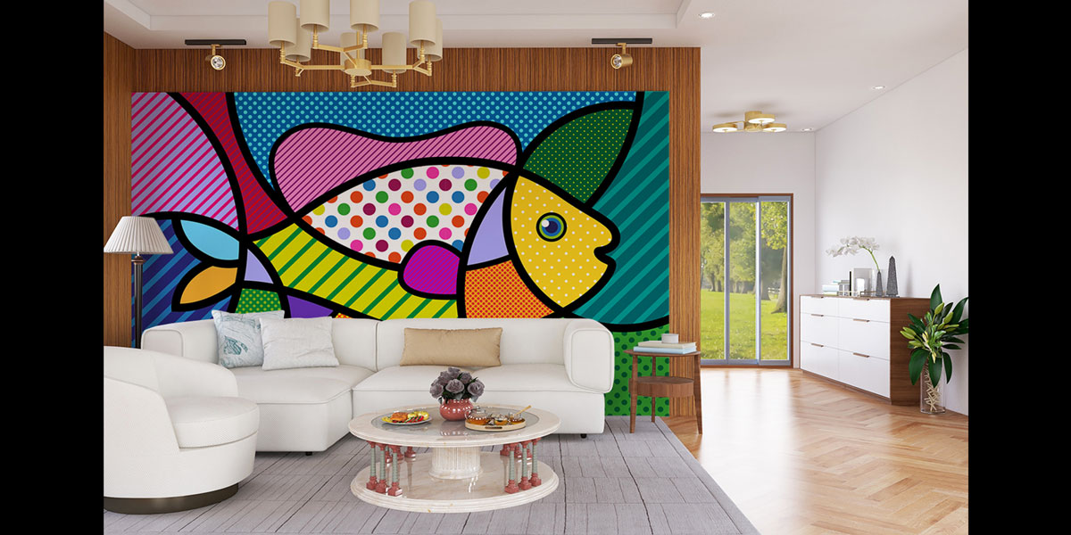 Renkli Pop Art Balık Desenli Duvar Kağıdı 4944