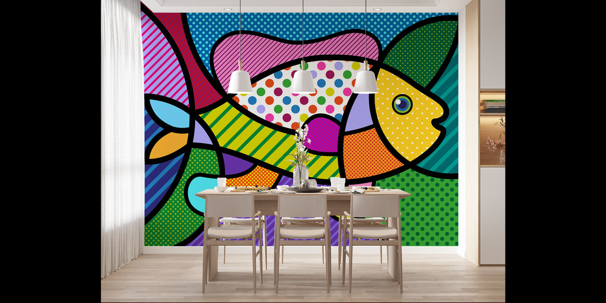 Renkli Pop Art Balık Desenli Duvar Kağıdı 4944