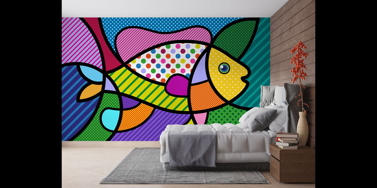 Renkli Pop Art Balık Desenli Duvar Kağıdı 4944