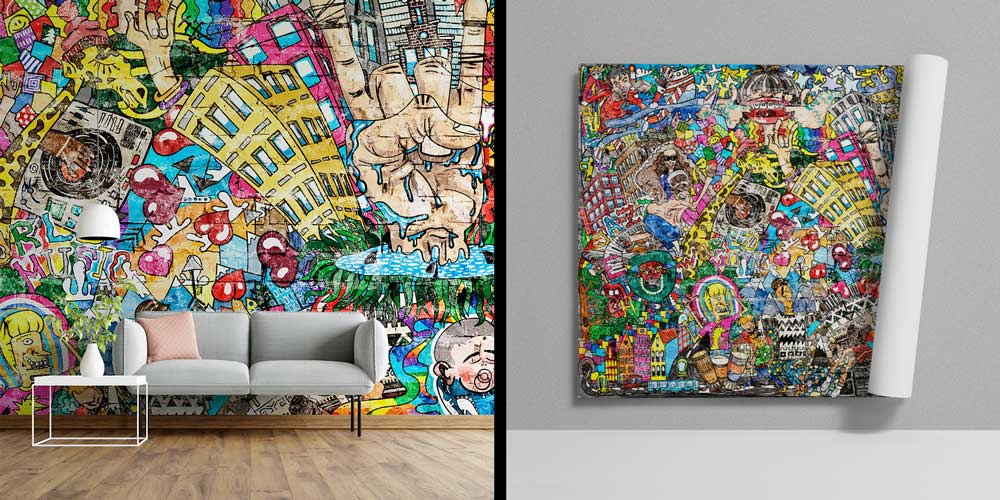 Şehir Kolajı Renkli Grafiti Duvar Kağıdı 5009