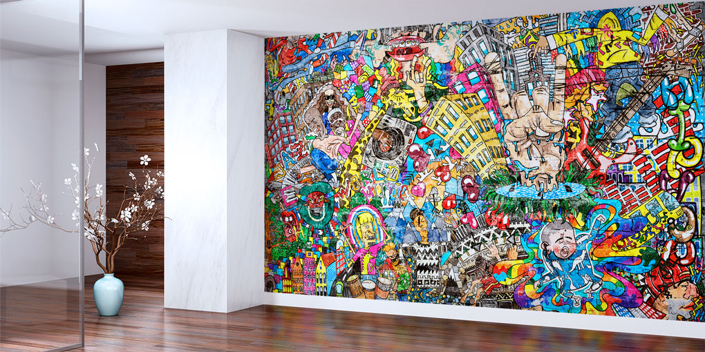 Şehir Kolajı Renkli Grafiti Duvar Kağıdı 5009