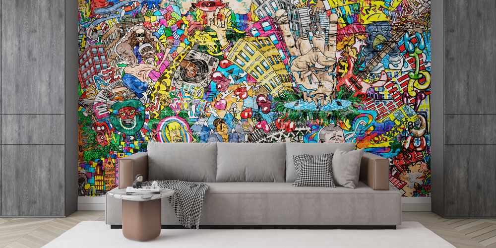 Şehir Kolajı Renkli Grafiti Duvar Kağıdı 5009