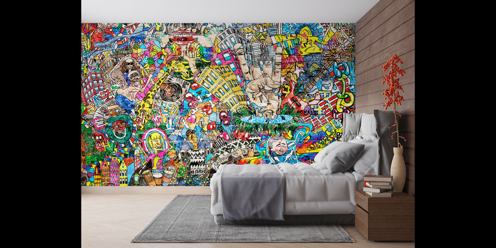 Şehir Kolajı Renkli Grafiti Duvar Kağıdı 5009