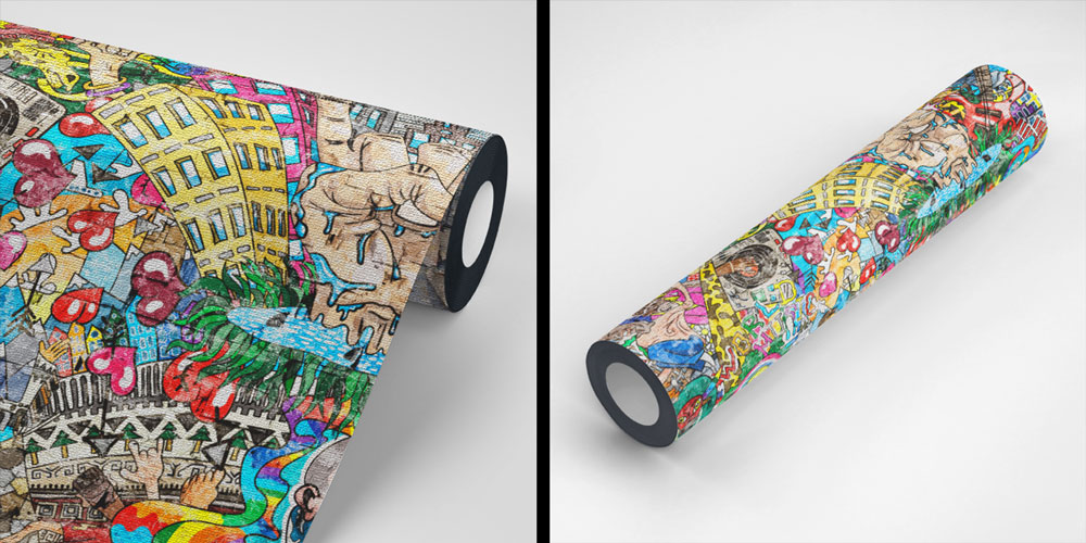 Şehir Kolajı Renkli Grafiti Duvar Kağıdı 5009