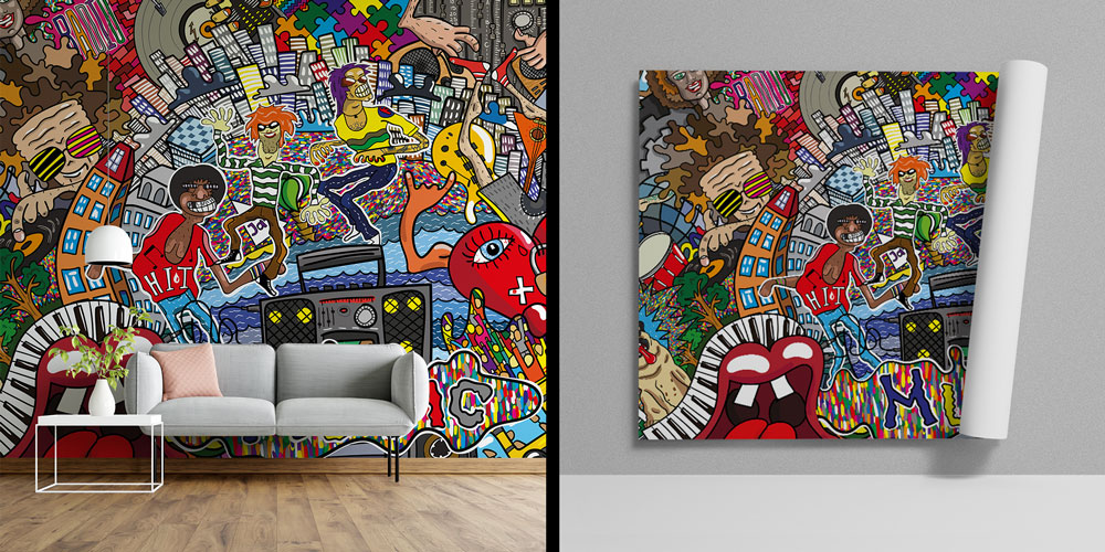 Müzik Temalı Renkli Grafiti Duvar Kağıdı 5010