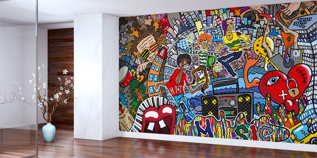 Müzik Temalı Renkli Grafiti Duvar Kağıdı 5010