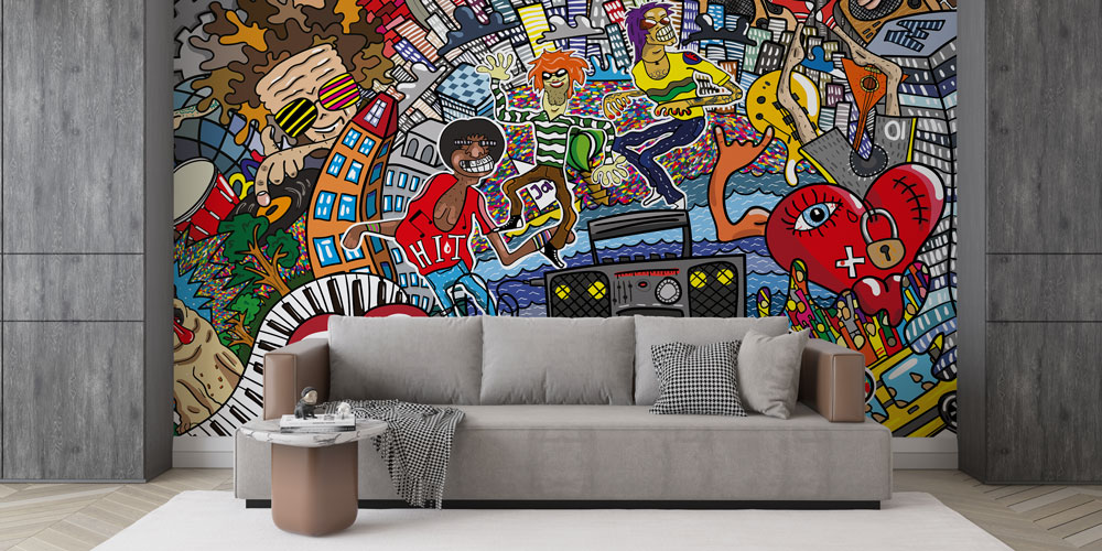 Müzik Temalı Renkli Grafiti Duvar Kağıdı 5010