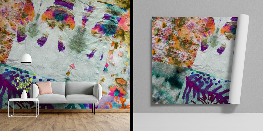 Akvarel Dokulu Soyut Desen Duvar Kağıdı 5013