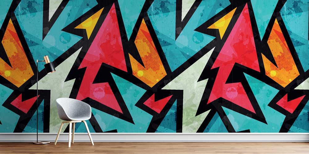 Geometrik Ok Desenli Grafiti Duvar Kağıdı 5016