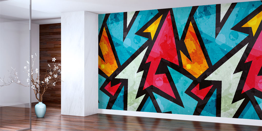 Geometrik Ok Desenli Grafiti Duvar Kağıdı 5016