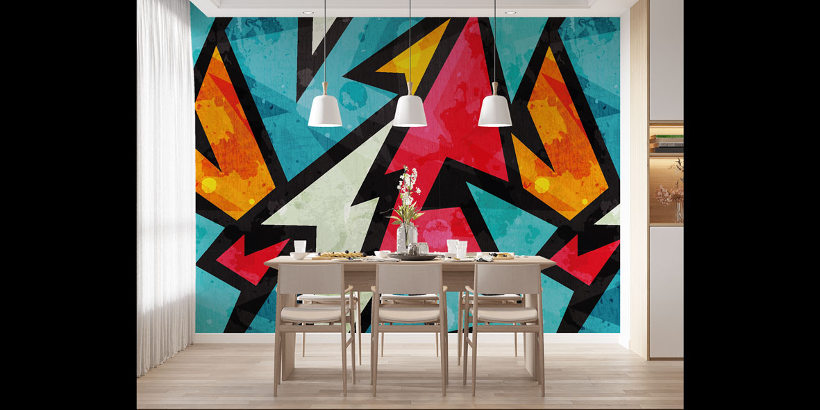 Geometrik Ok Desenli Grafiti Duvar Kağıdı 5016